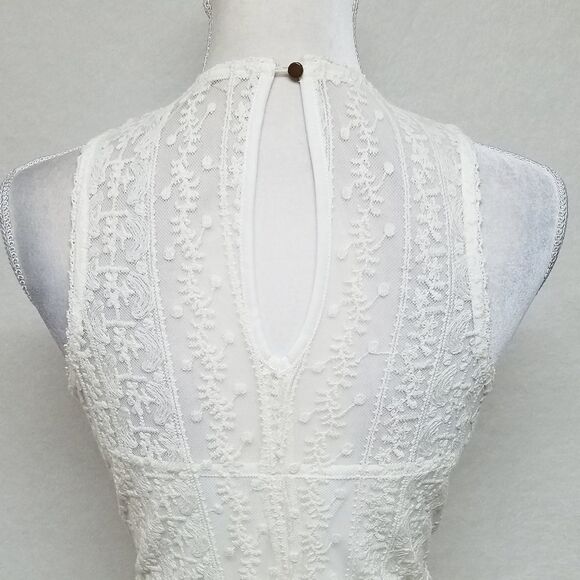 LUNA Cream Illusion Lace Crochet Sunflower Sleeveless Dress Small - Picture 10 of 14